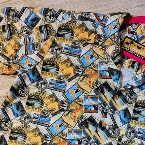 Margaritaville Travel Postcard Print Casual Button Up Shirt Medium NWOT Medium